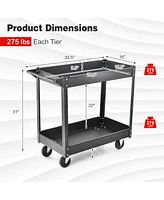 Costway 2-Tier Utility Cart Metal Service Rolling Tool Storage Organizer with Handle