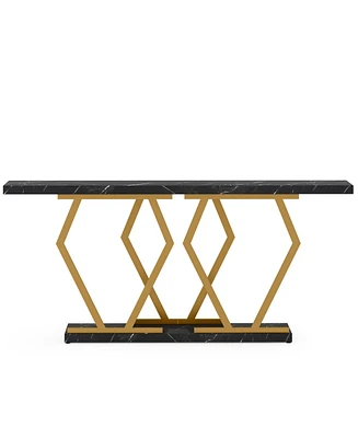 Tribesigns 70.9 Inch Extra Long Sofa Table， White and Gold Console Table with Faux Marble Tabletop, Modern Long Entryway Table with Gold Frame