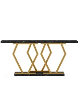 Tribesigns 70.9 Inch Extra Long Sofa Table， White and Gold Console Table with Faux Marble Tabletop, Modern Long Entryway Table with Gold Frame