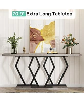 Tribesigns 70.9 Inch Extra Long Sofa Table， White and Gold Console Table with Faux Marble Tabletop, Modern Long Entryway Table with Gold Frame