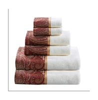 Home Outfitters 100% Cotton 6 Piece Jacquard Bath Towel Set , Absorbent, Bathroom Spa Towel, Traditional