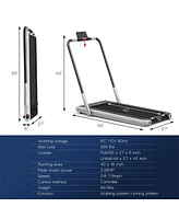2-in-1 Folding Treadmill with Remote Control and Led Display-Silver