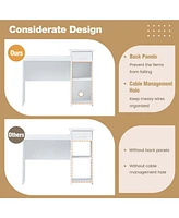 Costway Computer Desk with Drawer Modern Laptop Pc Desk with Adjustable Shelf & Cable Hole