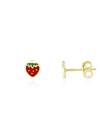 The Lovery Strawberry Enamel Stud Earrings 14K Gold