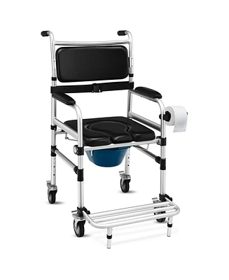 Skonyon 2-in-1 Aluminum Commode Shower Wheelchair with Locking Casters