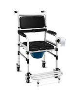 Skonyon 2-in-1 Aluminum Commode Shower Wheelchair with Locking Casters