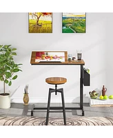 Tribesigns Height Adjustable C Shaped End Table with Wheels and Side Pocket, Mobile Sofa Snack Table with Tiltable Drawing Board, Laptop Side Tray Tab