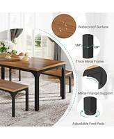 Tribesigns Dining Table Set for 6 People, 3 Pieces Rectangular Kitchen Table with 2 Benches, 55 Inches Large Wooden Kitchen Table Set for Small Space,