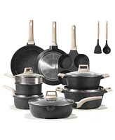 Carote 11 Pcs Pots and Pans Set Non Stick, Cookware Sets Induction Cookware Granite Cooking Set with Frying Pans, Saucepans, Saute Pan, Casserole, Cla