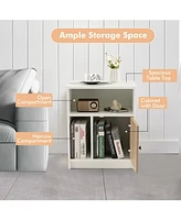 Sugift 2 Pieces 25 Inch Tall Nightstands with Door and 2 Open Shelves-White