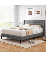 Costway Queen Bed Frame with Wingback Headboard Linen Upholstered Platform