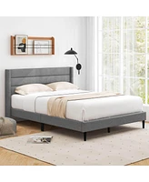 Costway Queen Bed Frame with Wingback Headboard Linen Upholstered Platform