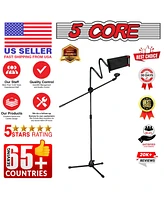 5 Core Microphone Stand + Phone Holder Floor Boom Mic Stand Gooseneck + Tablet Holder Collapsible Adjustable Tripod Mic Stand