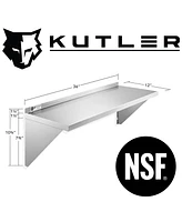 Kutler 12" x 36" Stainless Steel Shelf, Nsf Commercial Wall Mount Shelving w/ Backsplash, Floating Metal Mounted Shelves for Restaurant, Kitchen, Home