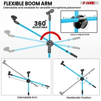 5 Core Mic Stand Collapsible Height Adjustable 31 to 59” Dual Metal Microphone Tripod Stand w Boom Arm Stand Para Microfono for Singing