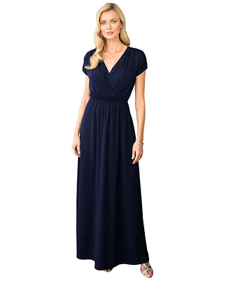 Hotsquash London Women's V-Neck Maxi Dress with Short Sleeves