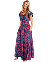 Hotsquash London Women's Abstract Print Chiffon Faux Wrap Maxi Dress