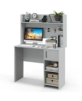 Sugift Home Office Desk with Raised Display Shelf and 2 Open Shelves