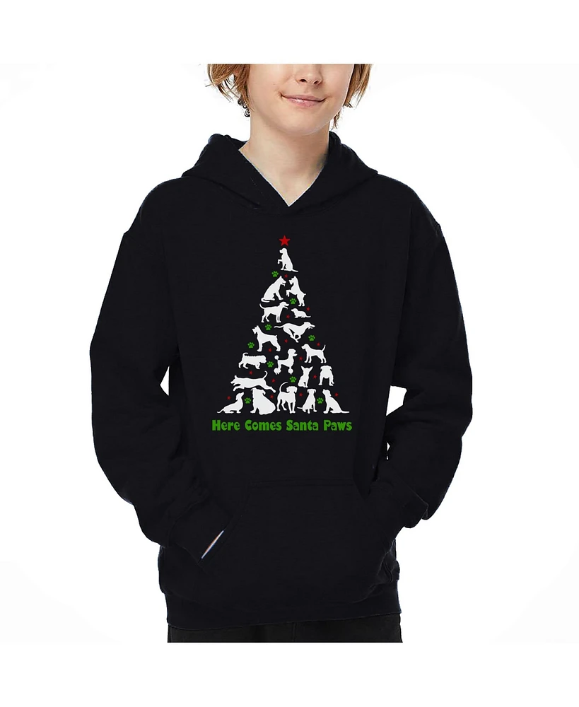 La Pop Art Boys Here Comes Santa Paws Word Hooded Sweatshirt