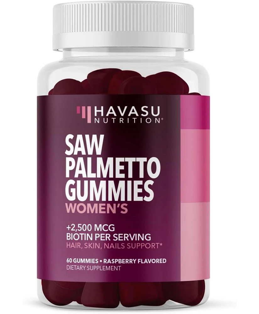 Havasu Nutrition Saw Palmetto for Women + 2500 mcg Biotin Gummies, Dht Blocker & Biotin Gummies for Hair Skin & Nails, Postpartum Hair Growth