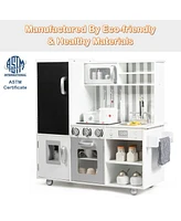 Gymax Kids Wooden Pretend Kitchen Playset Cooking Toys w/ Utensils Sounds & Wordpad