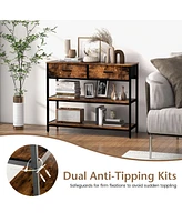 Sugift Console Table with Folding Fabric Drawers for Entryway-Rustic Brown