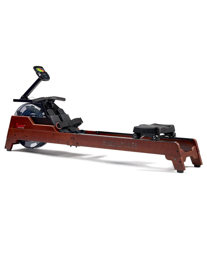 Sunny Health & Fitness Elite Wooden Water Rowing Machine with Vertical Tank, Sustainable Rubberwood & Exclusive SunnyFit App Enhanced Bluetooth Connec