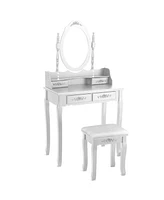 Sugift Wood Vanity Table Set with Oval Mirror and 4 Drawers for Kids Girls Women