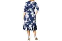 Kiyonna Plus Flirty Flounce Midi Wrap Dress with 3/4 Sleeves