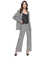 Karl Lagerfeld Paris Women's Plaid Faux-Leather-Waist Pants