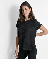 Dkny Women's Paneled Studded Handkerchief-Hem T-Shirt