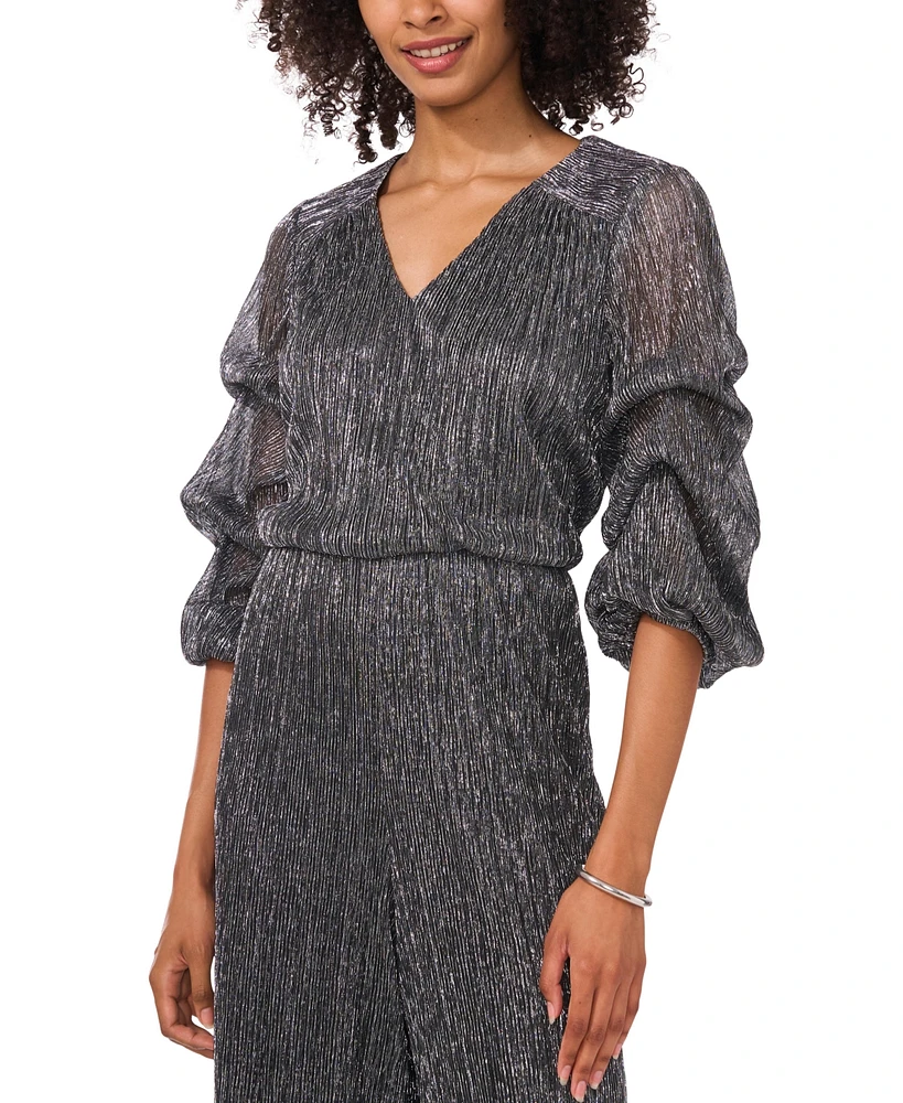 Vince Camuto Women's Metallic V-Neck Bubble-Sleeve Jumpsuit