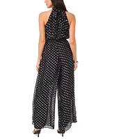 Vince Camuto Women's Foil Dot Halter Smocked-Waist Wide-Leg Jumpsuit