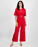 Tahari Petite Belted Wide-Leg Puffed-Shoulder Jumpsuit