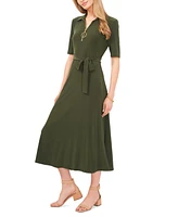 Msk Women's Collared Quarter-Zip Jersey Midi Dress