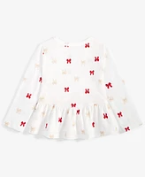 First Impressions Baby Girls Delicate Bow Printed Long-Sleeve Peplum T-Shirt, Created for Macy's