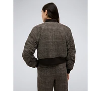 Kenneth Cole Women's Plaid Shirred-Sleeve Cropped Bomber Jacket
