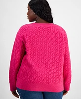 On 34th Trendy Plus Cable-Knit Crewneck Sweater