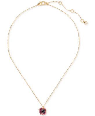 Kate Spade New York Gold-Tone Color Cubic Zirconia Poppy Mini Pendant Necklace, 16" + 3" extender