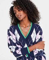 On 34th Women's Argyle V-Neck Drop-Shoulder Sweater, Created for Macy's