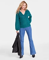 I.n.c. International Concepts Women's Sequin-Embellished Collared Long-Sleeve Sweater, Created for Macy's