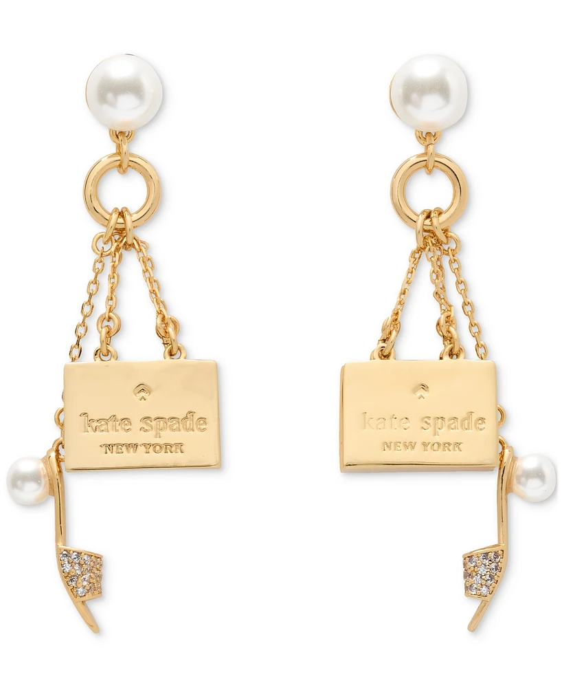 Kate Spade New York Gold-Tone Imitation Pearl, Logo & Shoe Charm Drop Earrings