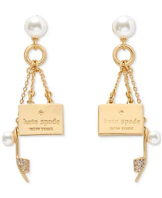 Kate Spade New York Gold-Tone Imitation Pearl, Logo & Shoe Charm Drop Earrings