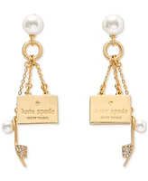 Kate Spade New York Gold-Tone Imitation Pearl, Logo & Shoe Charm Drop Earrings