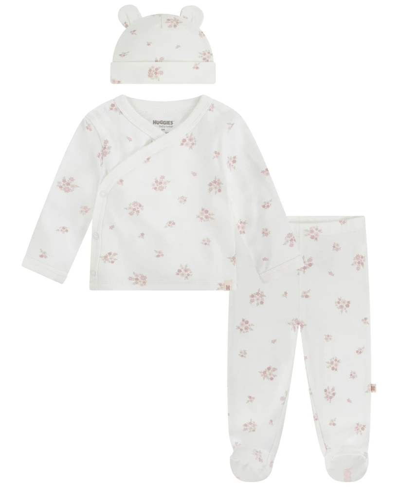 Huggies Baby Girls Printed Top, Pants and Hat 3-Piece Set