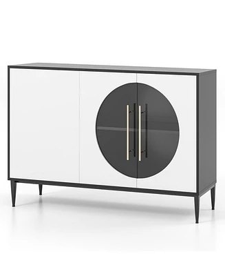 Skonyon Sideboard Cabinet with Tempered Glass Door for Living Room Dining Room Kitchen-White