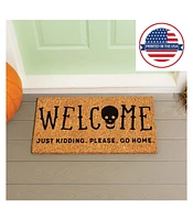 Evergreen 16 x 28 Inches Welcome Just Kidding Please Go Home Door Mat | Non-Slip Rubber Backing | Dirt catching Natural Coir | Indoor and Outdoor Home