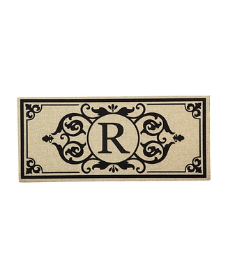 Evergreen Cambridge Monogram Burlap Sassafras Indoor Outdoor Switch Doormat Letter R 1'10"x10" Brown