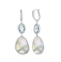 Simona Sterling Silver Oval Blue Topaz and Irregular Design Mother of Pearl Earrings