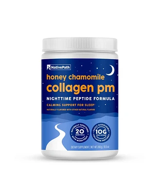 NativePath Collagen Pm - Honey Chamomile Nighttime Collagen Peptides Powder with Magnesium, Gaba, L-Theanine and Melatonin - 20 Servings